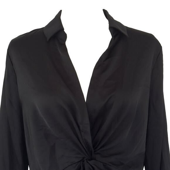 PLEIONE V-NECK TWIST FRONT COLLARED LONG SLEEVE BLOUSE IN‎ BLACK NWT SIZE SMALL - Picture 3 of 12